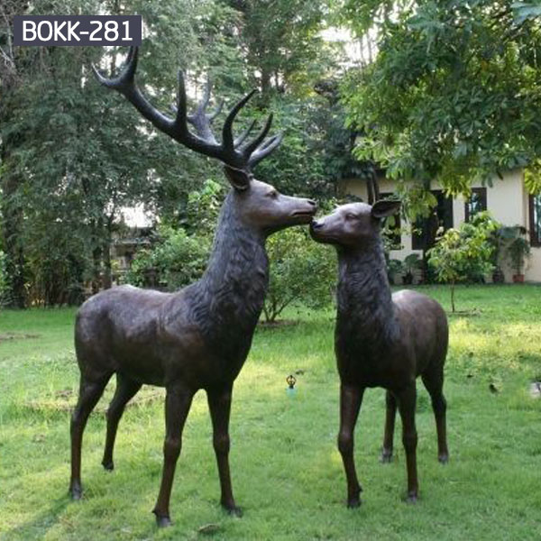 Pair Of Aged Bronze Finish Deer Garden Ornaments - Large