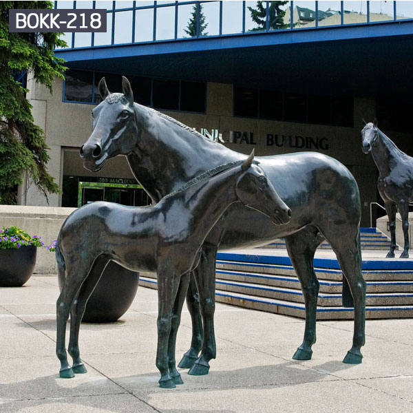 Life size black horse and pony bronze statues for sale