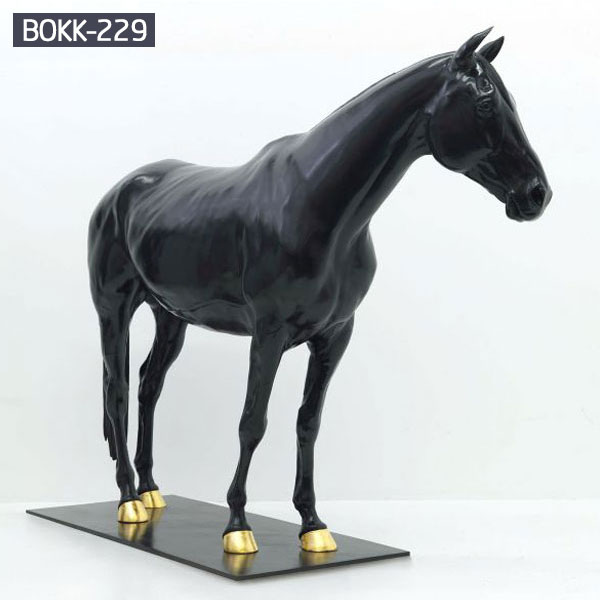 Life size standing bronze black horse for home decor