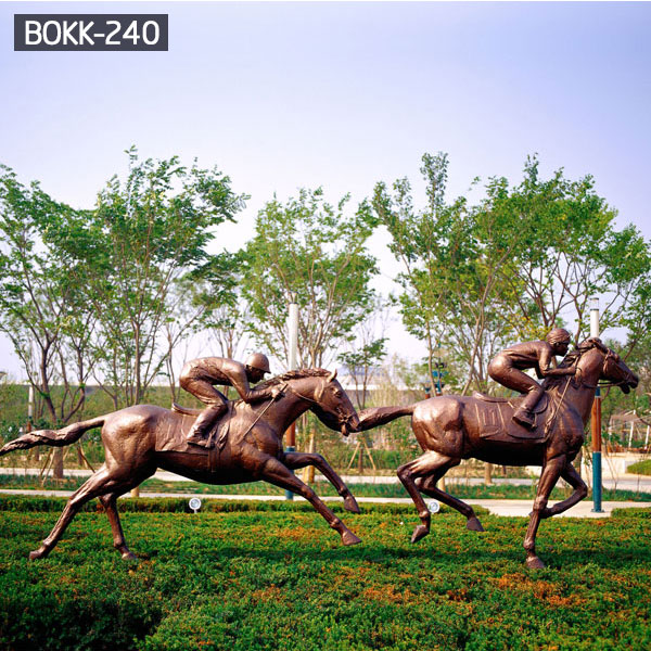 Race horse and rider life size statues for lawn ornaments