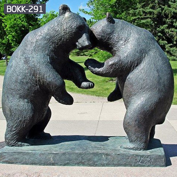 Giant bronze bear statues fighting lawn ornaments