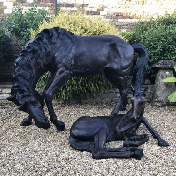 Life Size Bronze Mare and Foal Sculpture for Sale